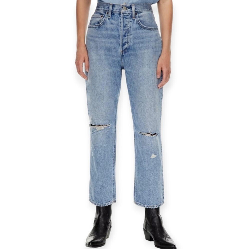 Aritzia Denim Forum The Joni High Rise Loose Jeans 26L Picture Bleu Rip Size 31
